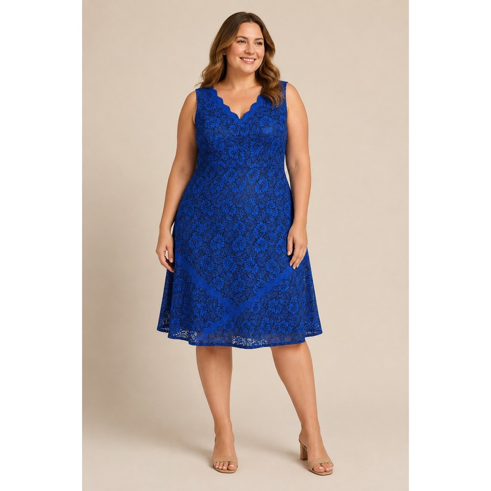 Calvin Klein Lace Sheath Dress Womens 18W Blue Floral Sleeveless Cocktail Party